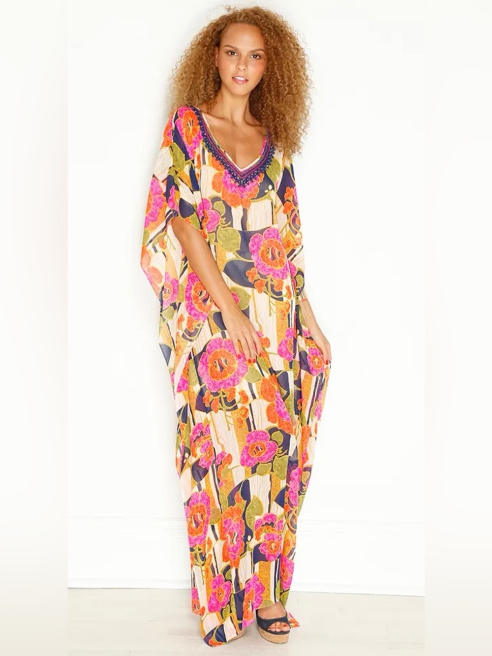 Trina Turk Resort 2016 Runway Silk Floral Maxi Caftan Dress Multi M - Picture 12 of 12